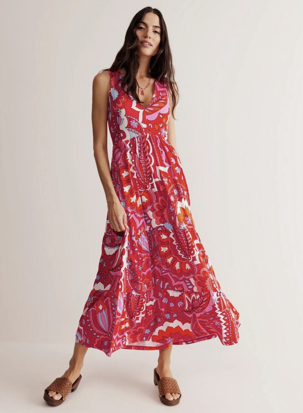 Boden Sylvia Jersey Maxi Tier Dress in Flame Scarlet